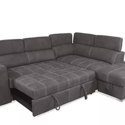 Yarrin 122" 3-Pc. Fabric Sleeper Sectional Sofa with Articulating Headrests $650/BO 