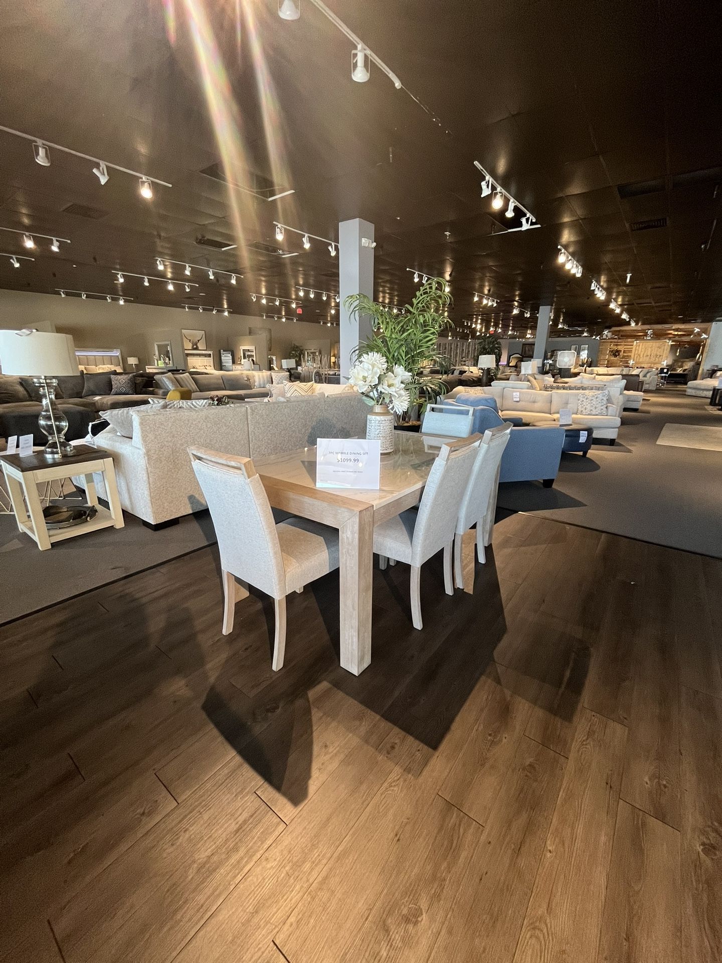 Marble Dining Table, 4 Chairs And Bench