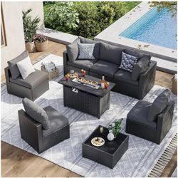 New,8 Pieces Outdoor Patio Set With Fire Pit Table