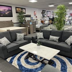 2PC Gray Sofa & Loveseat 