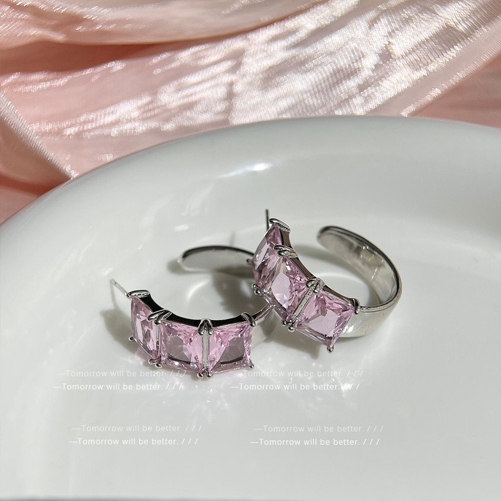 ✨ "K-style Pink Bow Heart Zircon Earrings | Trendy Girl Aesthetic Silver Studs"
