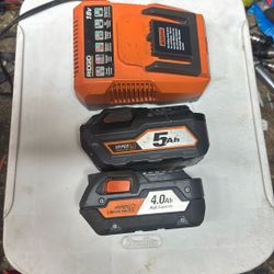 Ridgid Battery Charger With Two Batteries 4and 5 Ah Ridgid 
