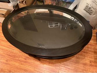 Modern Oval Glass Coffee Table with Black Wood Frame