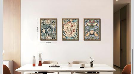 Wood Frame William Morris Wall Art Set of 3, Vintage Botanical Floral Canvas Wall Decor Painting, Farmhouse Artwork Aesthetic Posters Prints for Livin