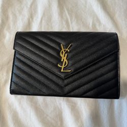 YSL Monogram Large Wallet on Chain in Grained Leather