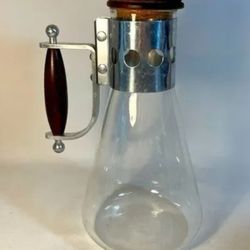 MCM PYREX Glass Teak Cork & Stainless Steel Danish MCM Coffee Water Carafe 