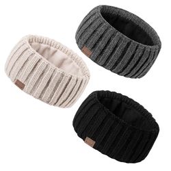 Winter Headbands for Women 3 Pack, Ear Warmers for Women Headband Wool Knit Thick Fleece Lined, Cold Weather Warm Ear Muffs(Black&Beige&Dark Gray)