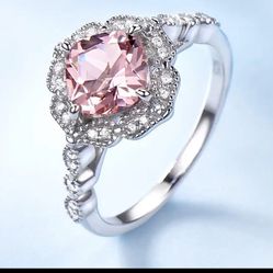 Morganite Crystal Silver Ring Size 7 