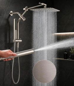 Veken 10 Luxurious Brushed Nickel All Metal Rain Shower Head with Handheld Sp...