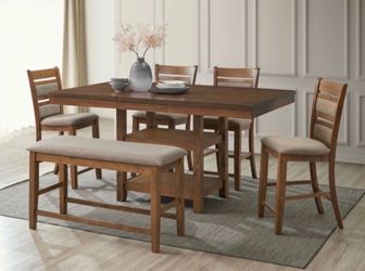 COUNTER HEIGHT DINING TABLE WITH CHAIRS AND BENCH  $620