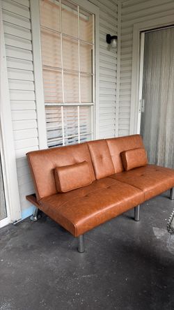 Brown Faux Leather Futon Sofa