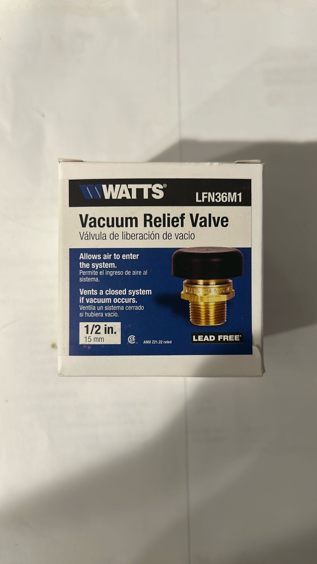 Watts Vacuum Relief Valve 1/2” LFN36M1 New