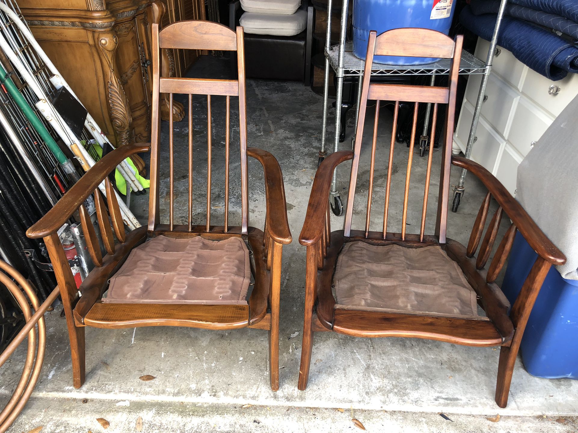 Twin Mid Century  Teak Wood Armchairs In Good Condition 