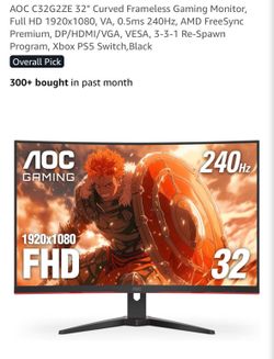 Gaming Monitor 240hz 32 inch 1080p curved