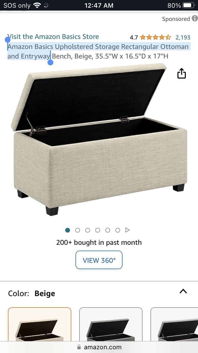 Amazon Basics Upholstered Storage Rectangular Ottoman and Entryway