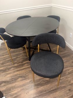 Round Black Dining Table Set with 4 Chairs
