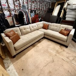 Beige 110” by 82” 2pc Tufted Sectional Sofa - Entirely Comfy