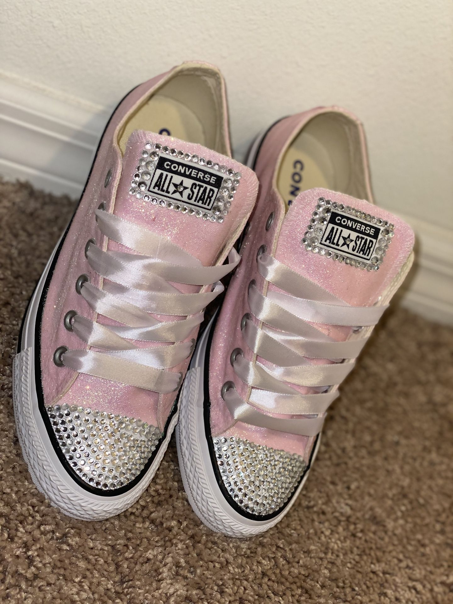 Bedazzled Glitter Pink Foam Converse
