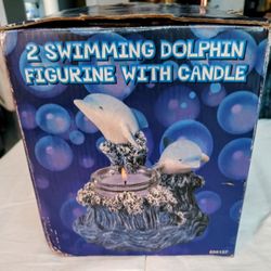 Jumping Dolphins Playing In Waves Statue Figurine Votive Candle Holder