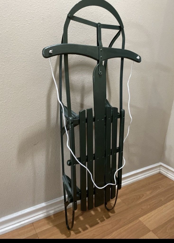 Vintage Snow Sled Green Wood Kids Small Cabin Lodge Winter Decor 46”