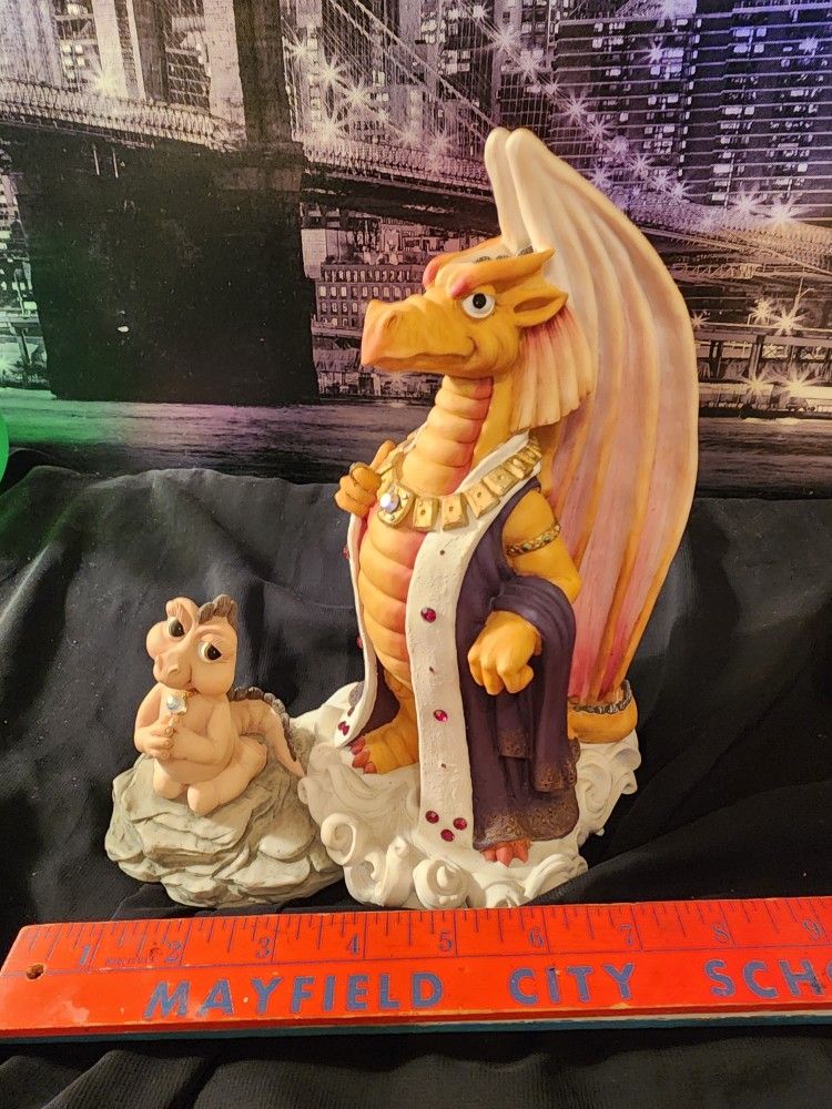 Vintage Krystonia Dragon With Baby Dragon Statue Figurine