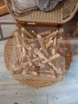 Rustic Driftwood Style Glass Top Table