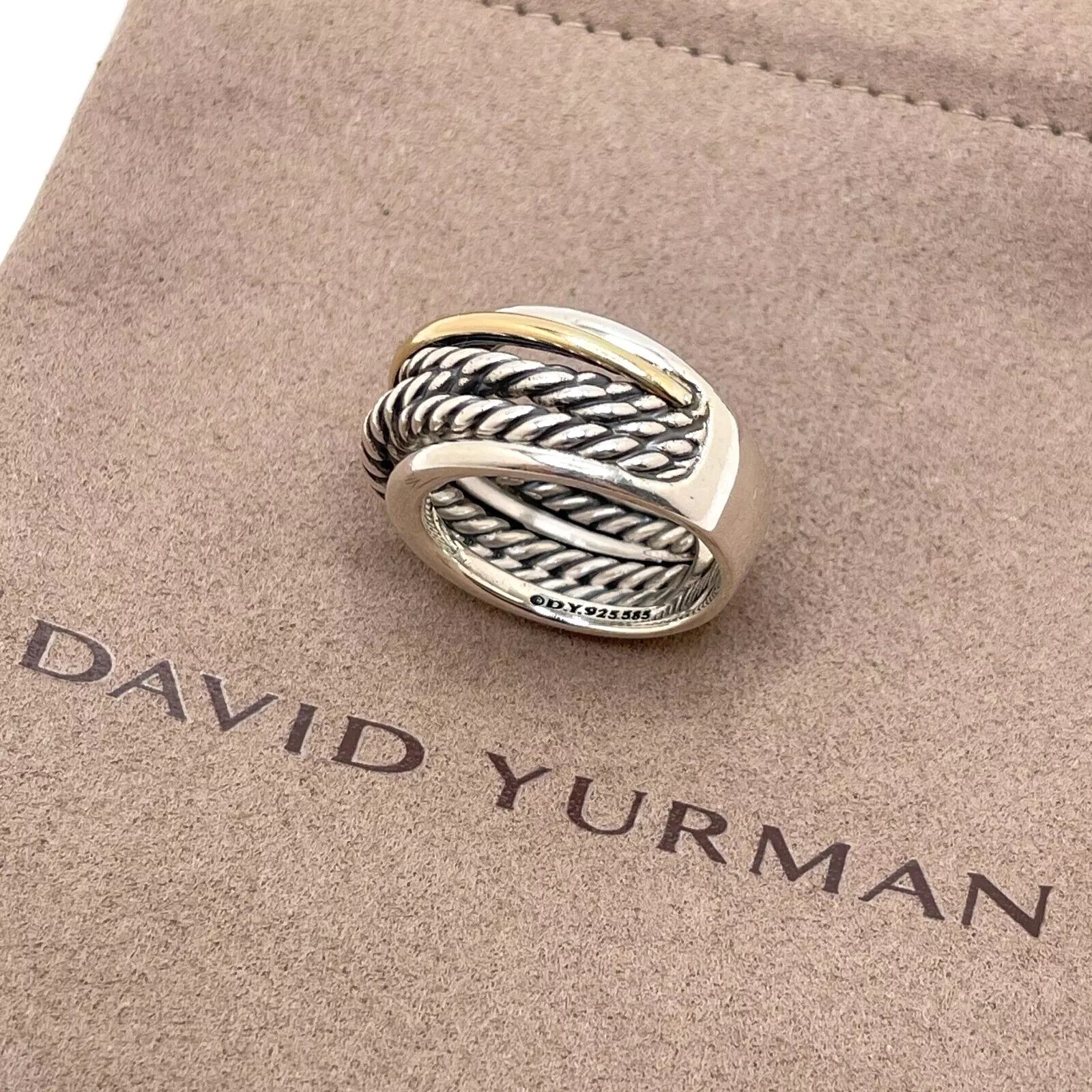 David Yurman Sterling Silver 14K Yellow Gold Narrow Crossover Ring Size 9