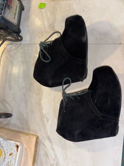 Black Suede Platform Wedge Ankle Boots