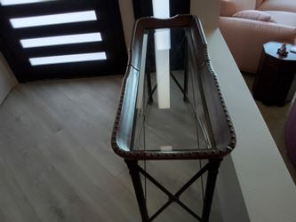 Wooden Glass table with steel cross braces