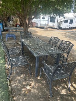 Cast Iron Patio Dining Set with 6 Chairs wide