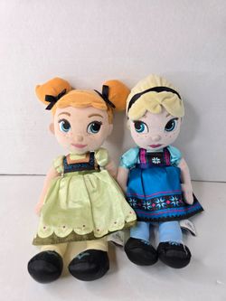 Lot Of 2 Disney Store Animators Collection Frozen Anna & Elsa Plush Dolls 13"