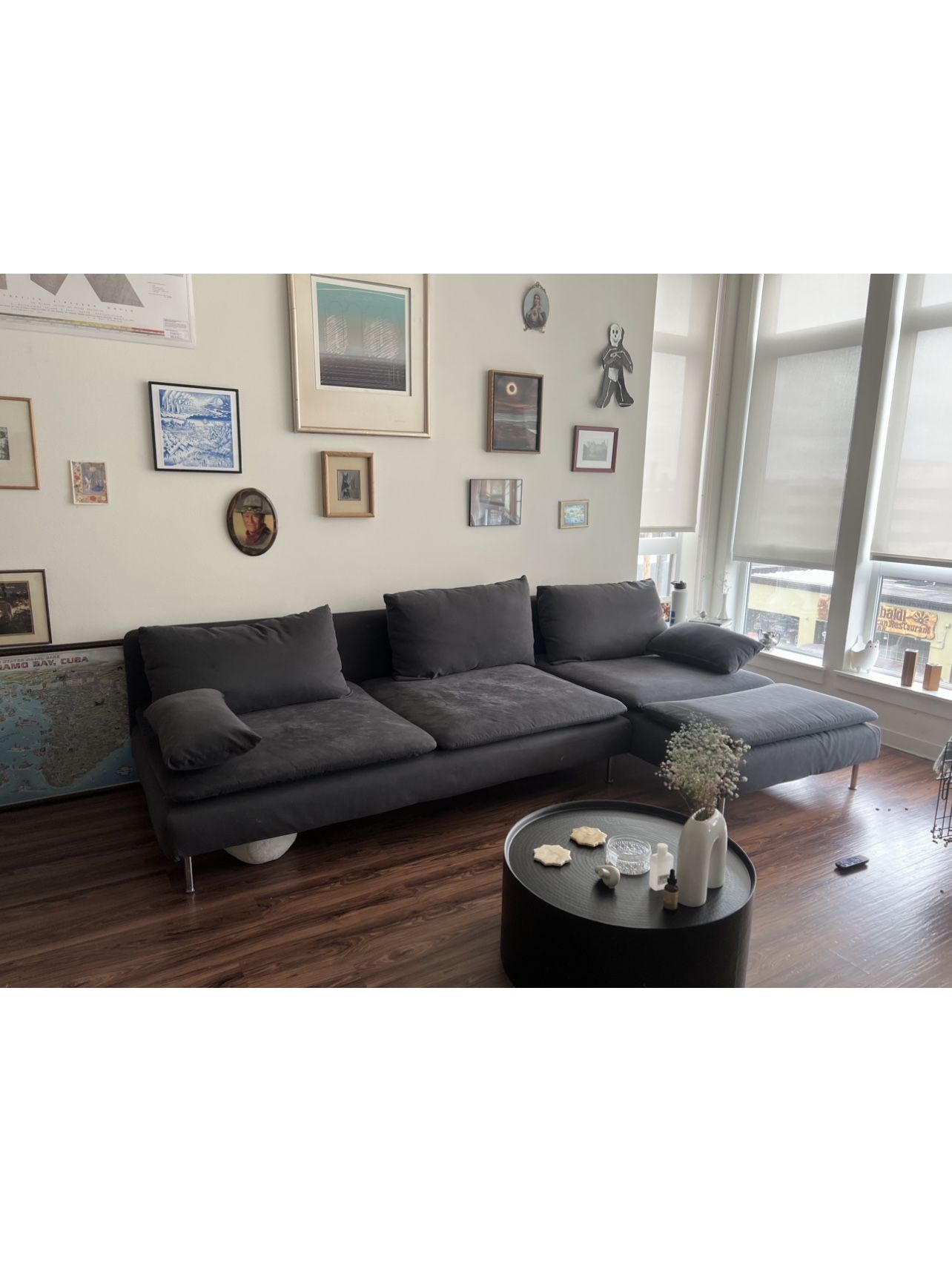 ikea soderhamn dark grey sofa and chaise lounge