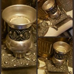 VINTAGE GOLD SILVER CHAMBERSTICK RING FINGER CANDLESTICK HOLDER CANDLE CANDELABRA ANTIQUE LANTERN DECOR