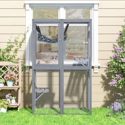 Cat tree house,  Cat condo, Coziwow 39″L Wooden Outdoor Cat Catio,NEW