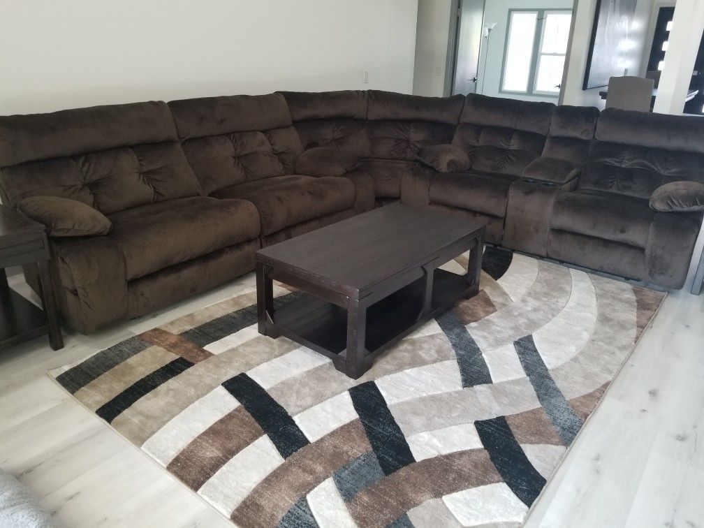 Couch with area rug