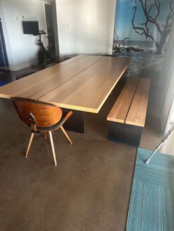 Custom wood dining table & bench
