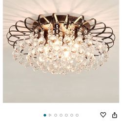 CVKASH 4-Light Crystal Floral Chandelier Modern Bronze Flush Mount Raindrop Crystal 