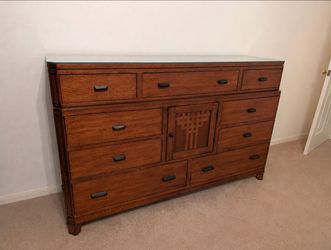 Mission / Arts & Crafts Style Oak Dresser with Glass Top