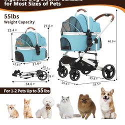 Ingborsa Pet Stroller 3 in 1 Folding Lightweight Dog Stroller with Detachable Carrier & Storage Basket, Premium 4 Wheels Travel Stroller for Puppies, 