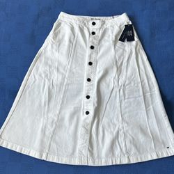  Tommy Hilfiger White A-Line Button-Front Midi Skirt