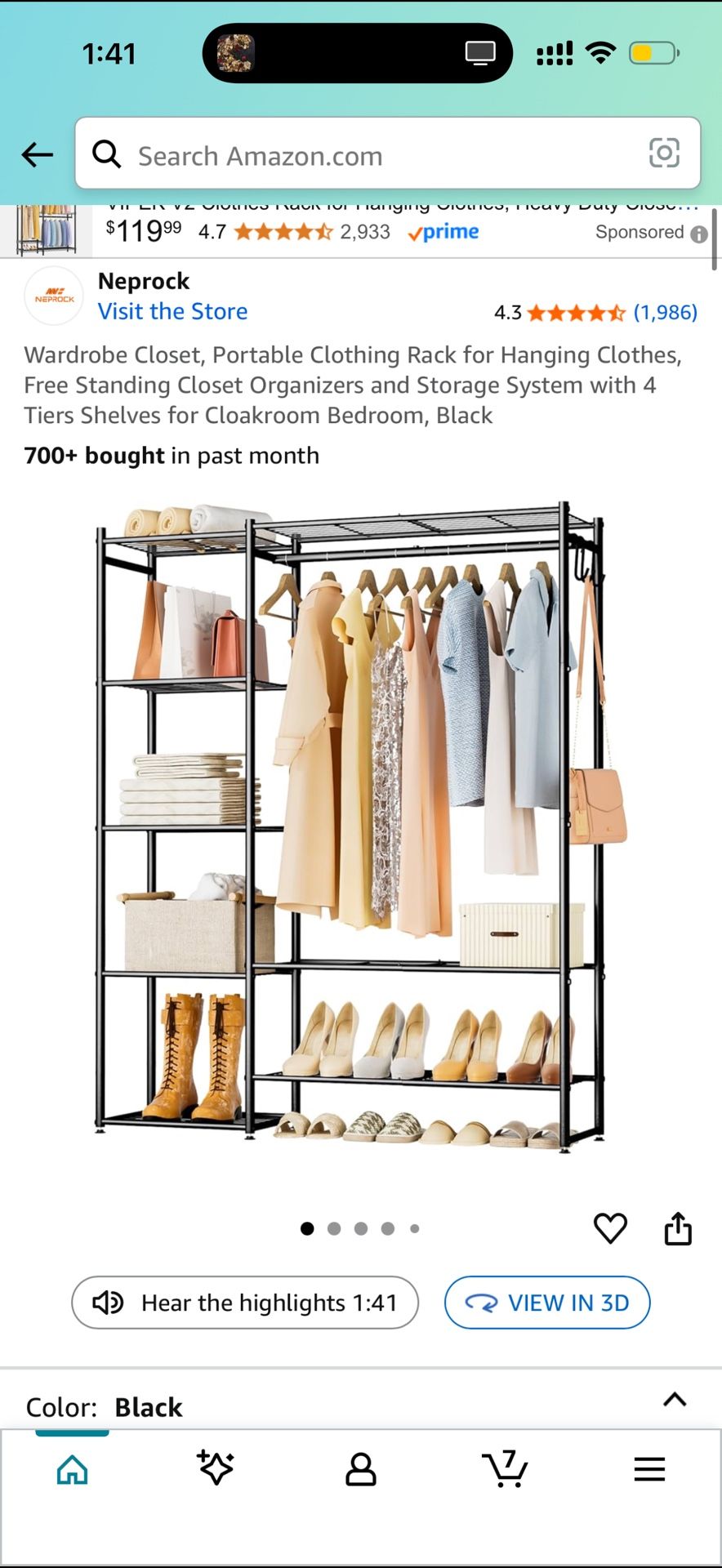 Portable Clothing Rack For Hanging Clothes Free Standing Closet Organizers And Storage System With 4 Tiers Shelves