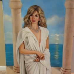 VINTAGE OIL ON CANVAS PAINTING PORTRAIT OF LADY SIGNED BY MARIO DE JESUS MA DELRINCON 37X44" 