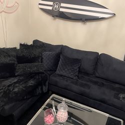Black Velvet L Shape Couch