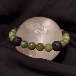Jade And Black Lava Rock Crystal Bracelet 