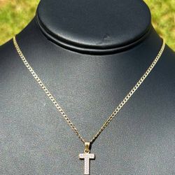 Jewelry 14k yellow two tone gold curb chain necklace 20.50” 2.50 mm width CZ 0.30CTW cross pendant charm