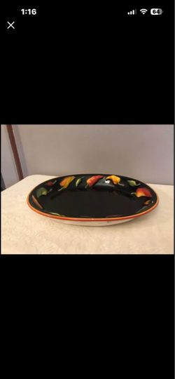 Mexican Clay Art "La Mesa" 17.5" x 14’’ Oval Hand Painted Chili Pepper Serving Platter