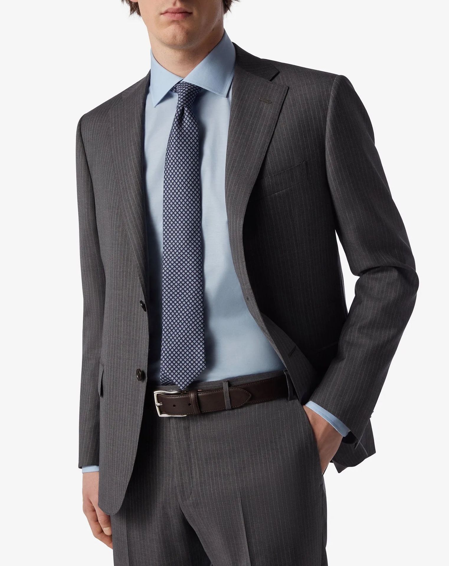 CORNELIANI Suit Hand Tailored Italian Merino Wool Dark Grey Pinstripe 2 Piece Suit