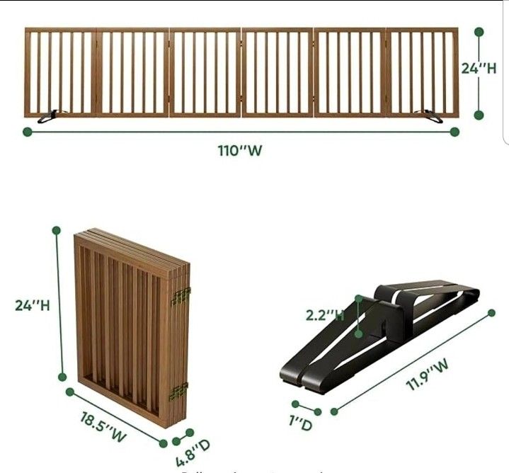 Foldable Freestanding Pet Gates for Doorways, Bedroom with Metal Support Feet 6 Panels (Walnut)
