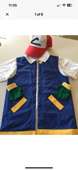 Pokemon Ash Ketchum Cosplay Costume Full Set Jacket + Gloves +Hat Kids Small