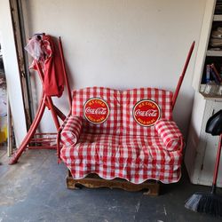 Coca Cola Swing With Canopy . Needs Areas Replaced Due To Mayerial Shredding From The Sun.i Have Matching RED MATERIAL...